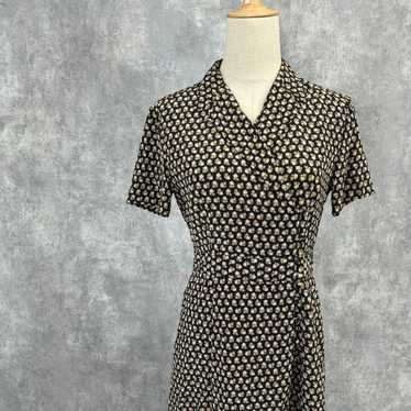 LAURA ASHLEY Small Floral Print Wrap Dress Black … - image 1