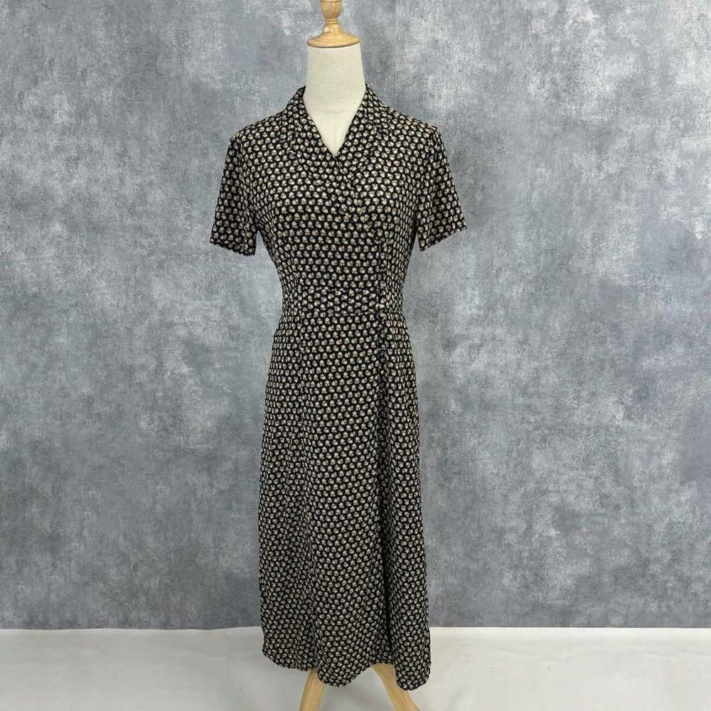 LAURA ASHLEY Small Floral Print Wrap Dress Black … - image 2