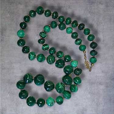 Vintage Genuine Malachite Green Stone Graduated Be