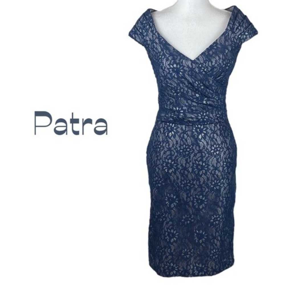 Patra Blue & Metallic Silver Sheer Floral Lace Pa… - image 1