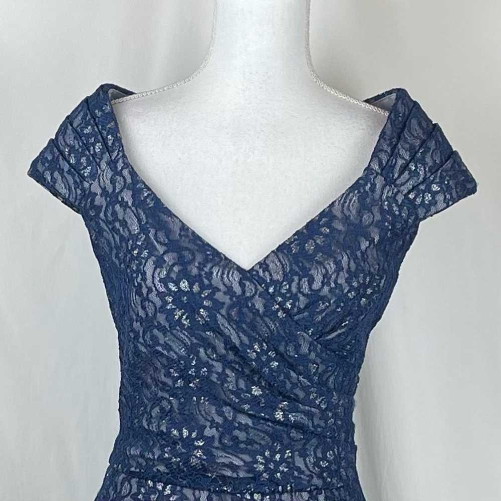 Patra Blue & Metallic Silver Sheer Floral Lace Pa… - image 2