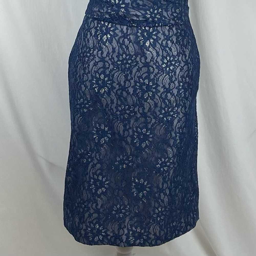 Patra Blue & Metallic Silver Sheer Floral Lace Pa… - image 3