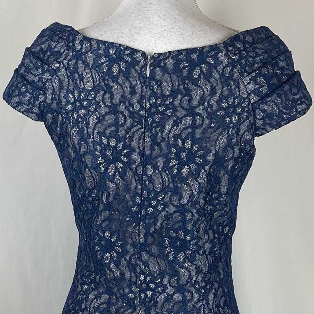 Patra Blue & Metallic Silver Sheer Floral Lace Pa… - image 5