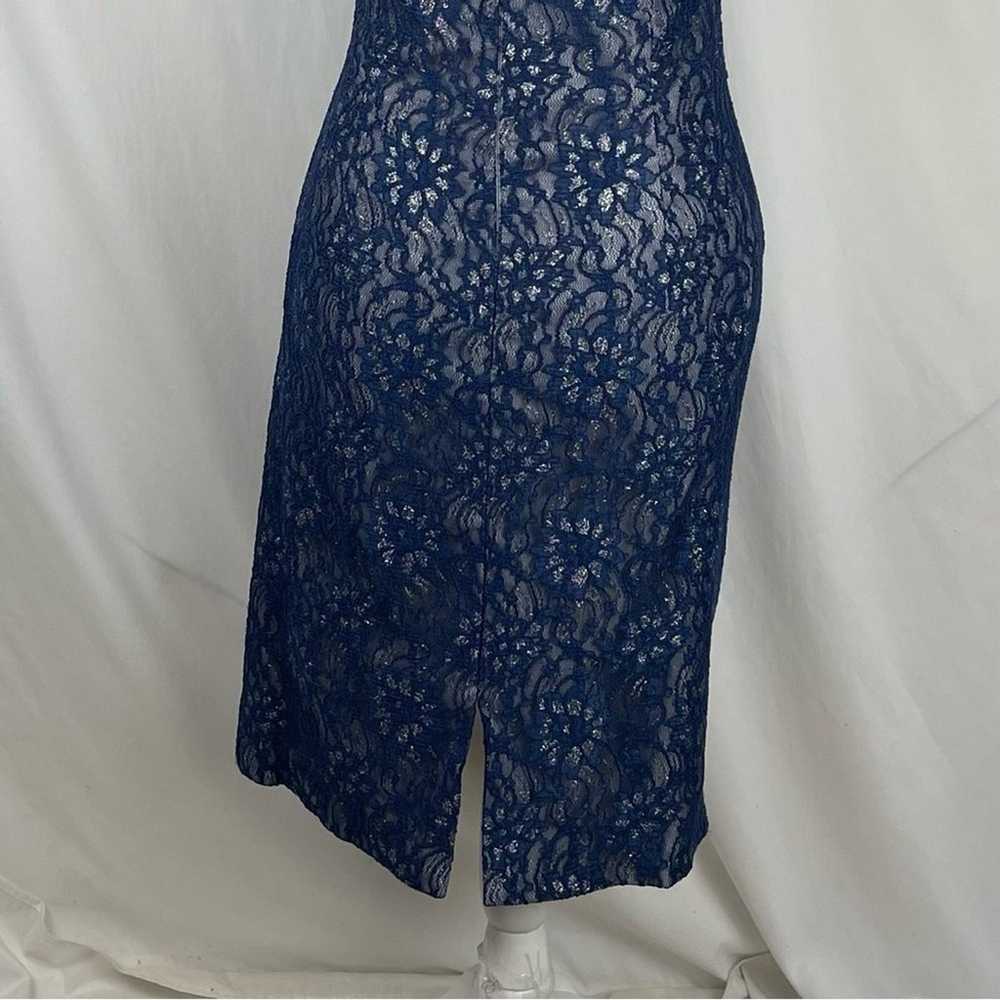 Patra Blue & Metallic Silver Sheer Floral Lace Pa… - image 6