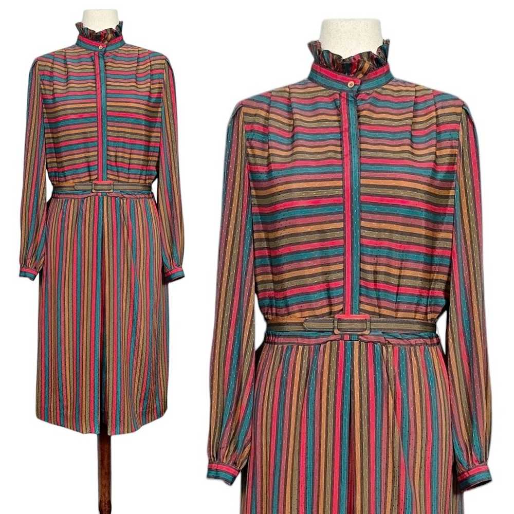 1980s Striped Dress Belt Set 80s Vintage Midi Blo… - image 1