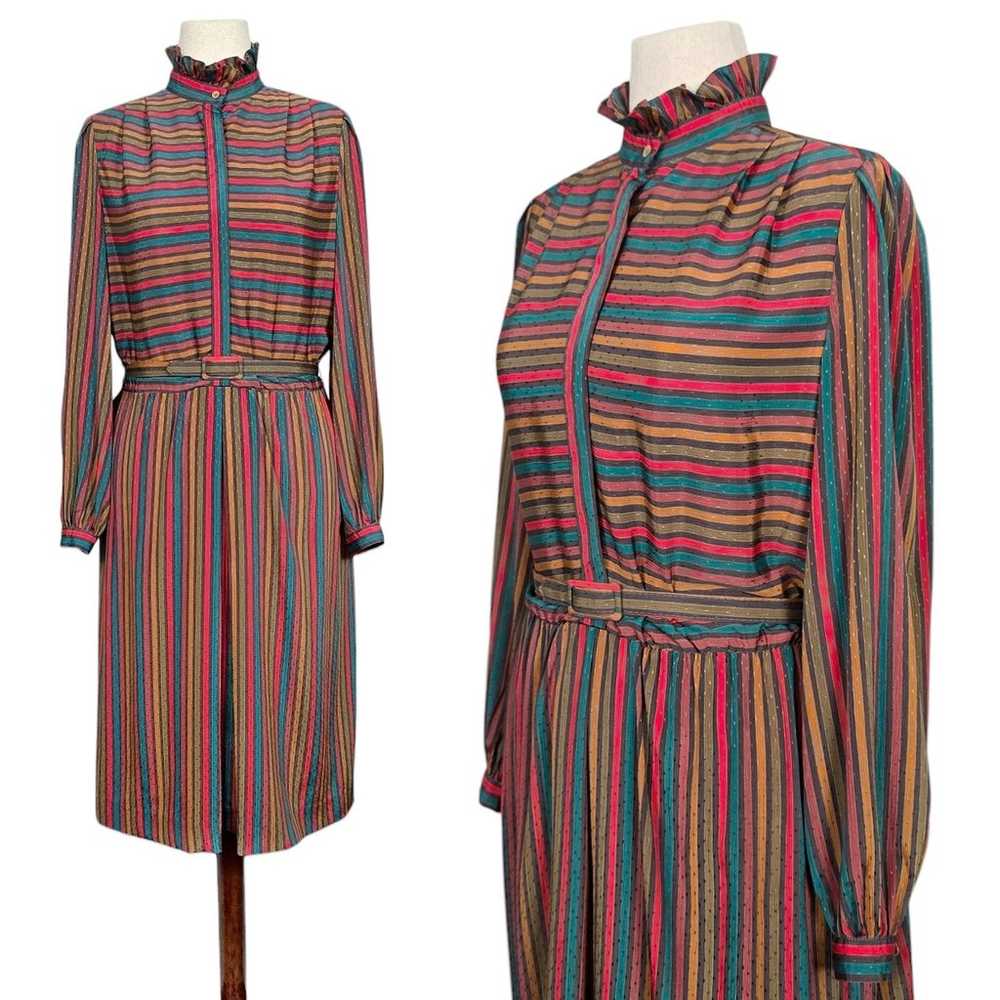 1980s Striped Dress Belt Set 80s Vintage Midi Blo… - image 7