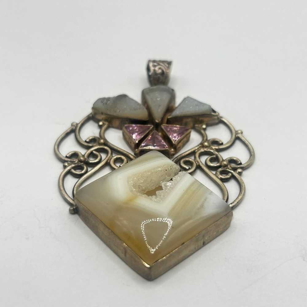 Large Vintage Gemstone Pendant Sterling Silver - image 2