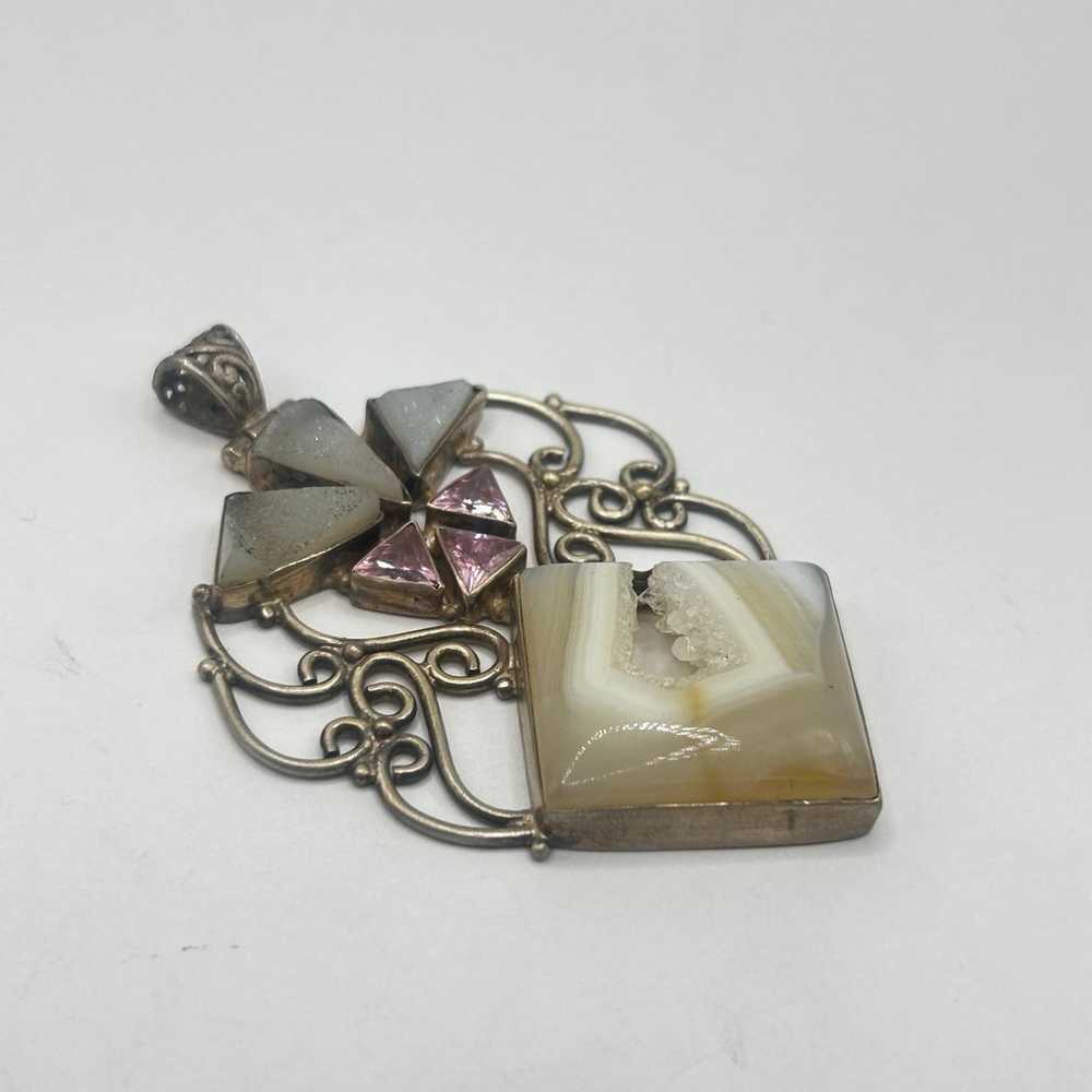 Large Vintage Gemstone Pendant Sterling Silver - image 3