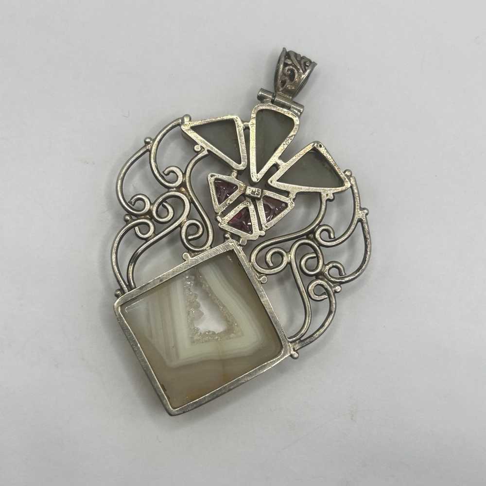 Large Vintage Gemstone Pendant Sterling Silver - image 4