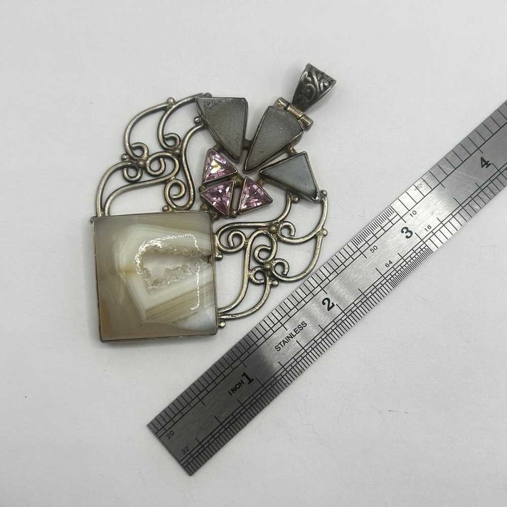 Large Vintage Gemstone Pendant Sterling Silver - image 6