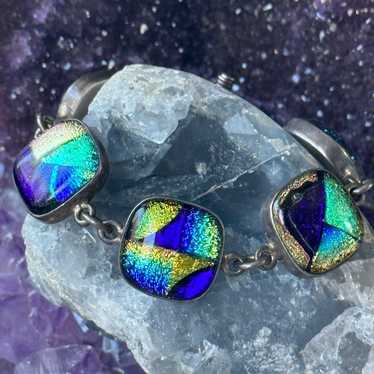 Vintage Mexico dichroic glass sterling silver brac