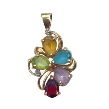 Vintage 10k Yellow Gold Multi Gemstone Pendant