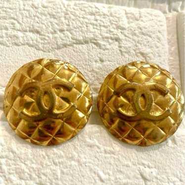 CHANEL Vintage Quilted Coco Mark Earrings