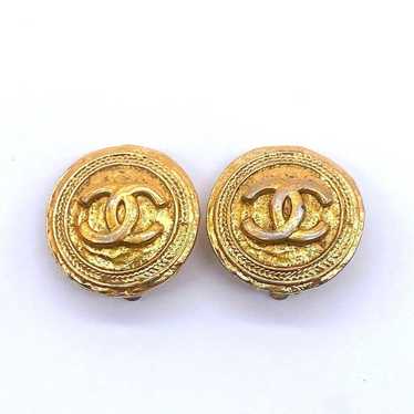 CHANEL Coco Mark Earrings Vintage Clip-On Metal