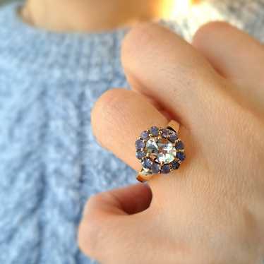 Preloved 9ct Gold, Topaz & Tanzanite Cluster Ring