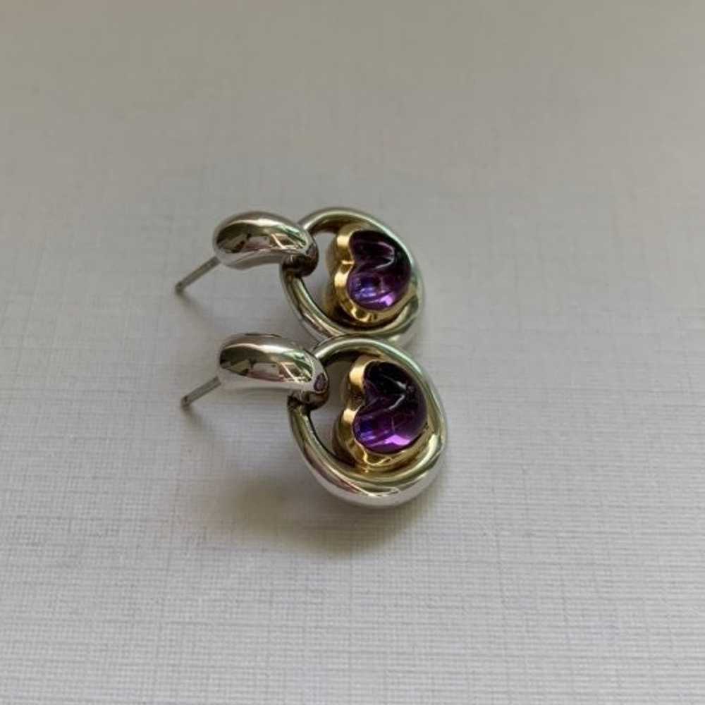 Movado 925 & 18K Amethyst Heart Earrings - image 10