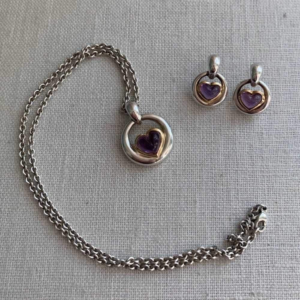 Movado 925 & 18K Amethyst Heart Earrings - image 11