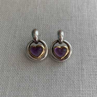 Movado 925 & 18K Amethyst Heart Earrings - image 1