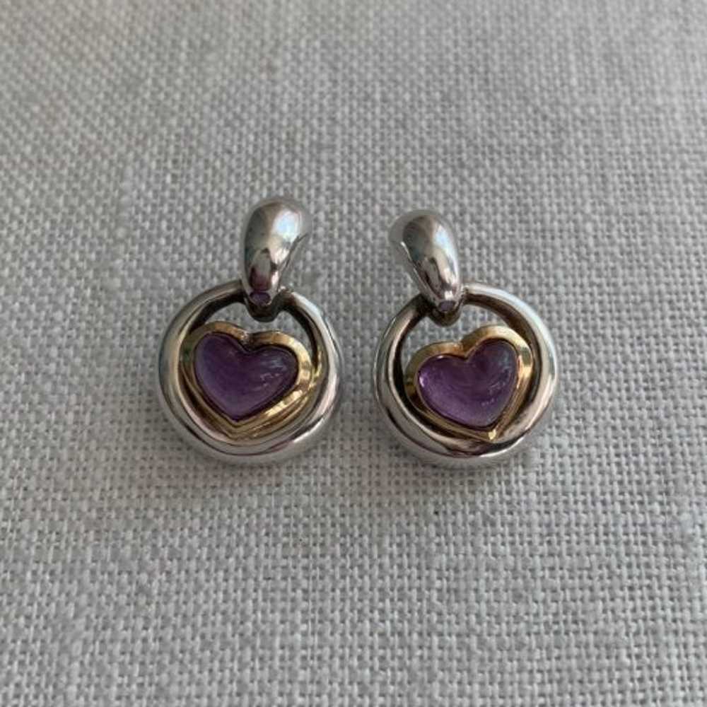 Movado 925 & 18K Amethyst Heart Earrings - image 3