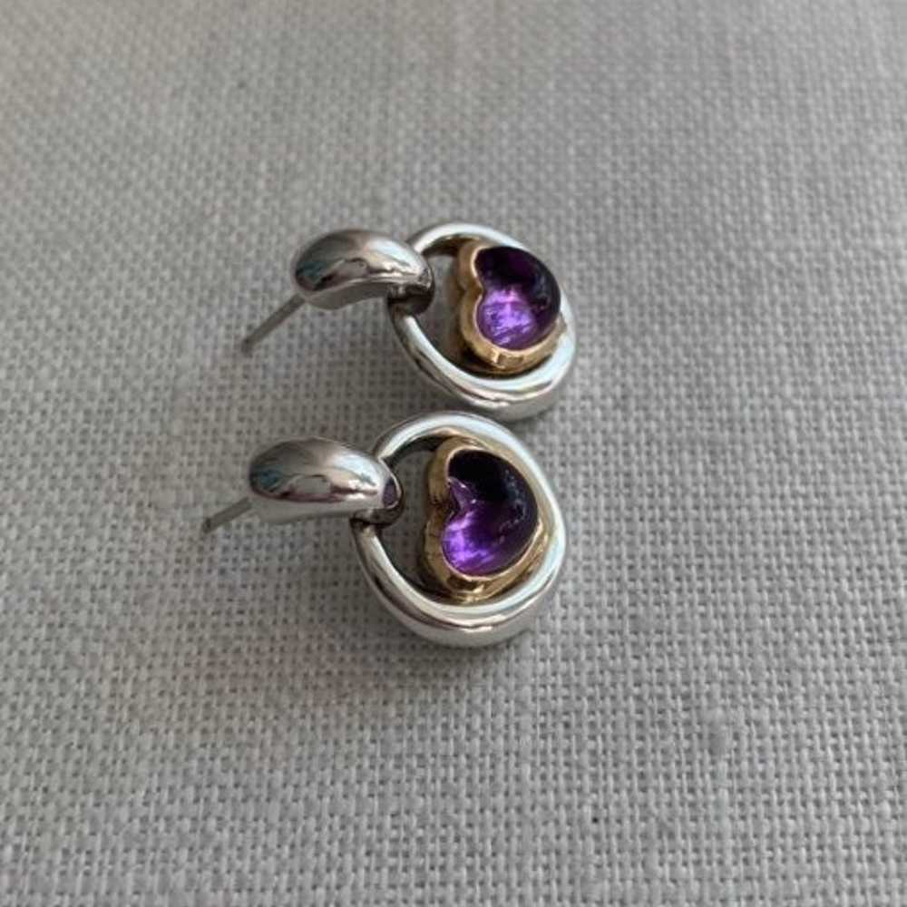 Movado 925 & 18K Amethyst Heart Earrings - image 4