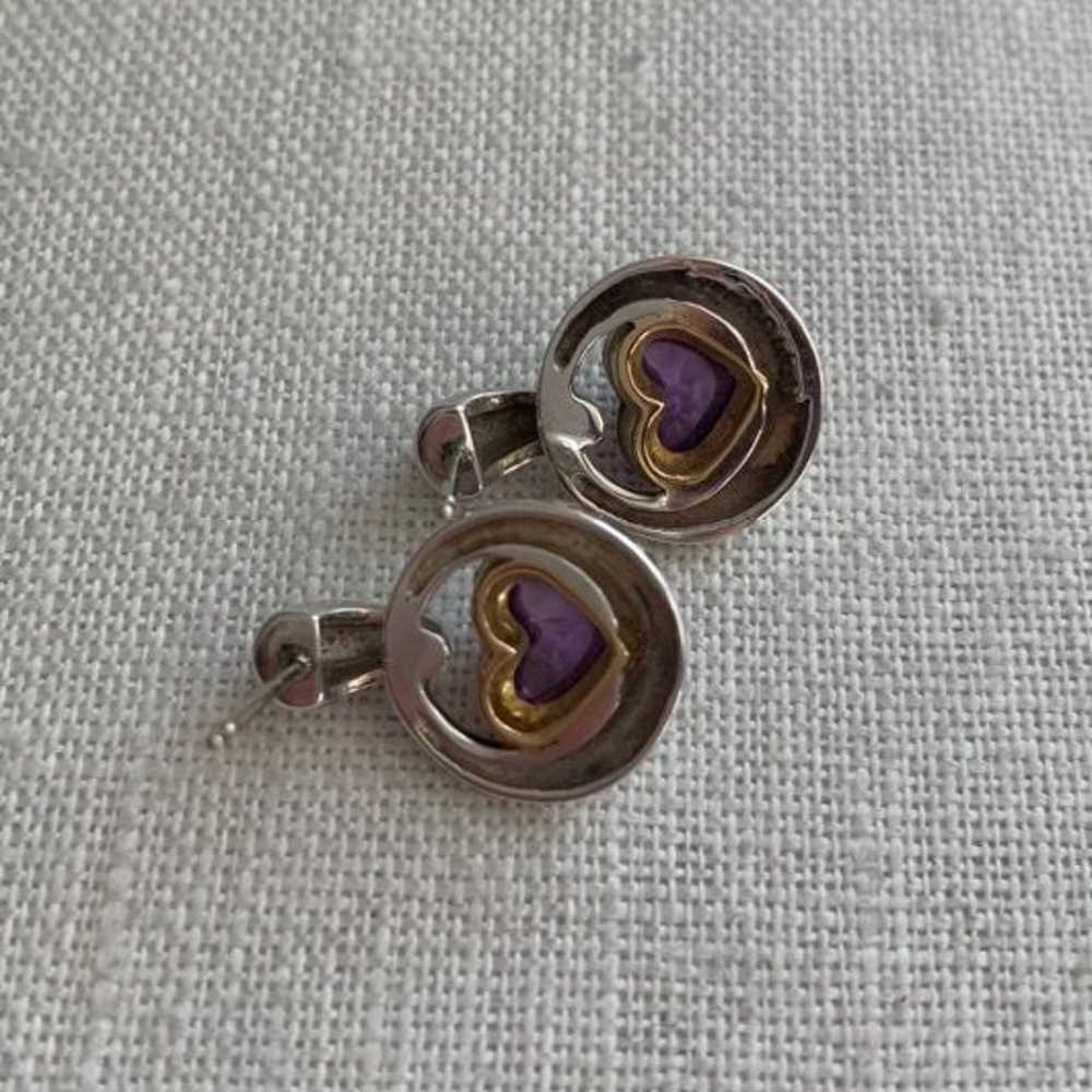 Movado 925 & 18K Amethyst Heart Earrings - image 6