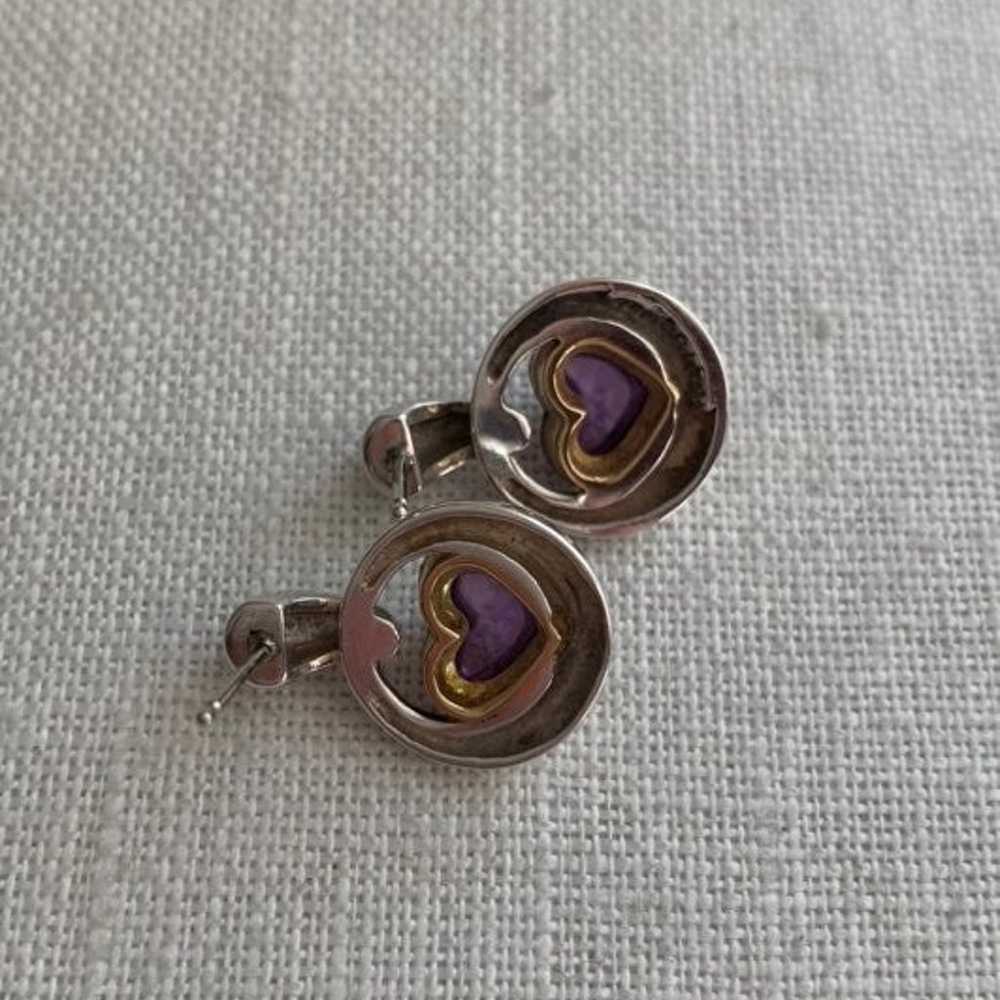 Movado 925 & 18K Amethyst Heart Earrings - image 7