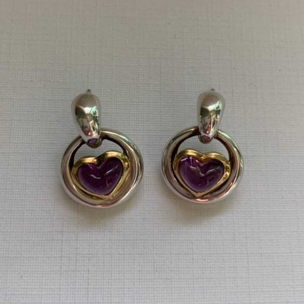 Movado 925 & 18K Amethyst Heart Earrings - image 9