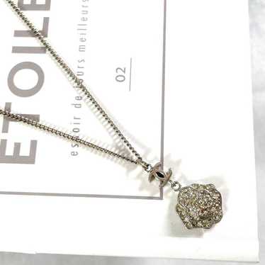 CHANEL Vintage Camellia Coco Mark Necklace Silver