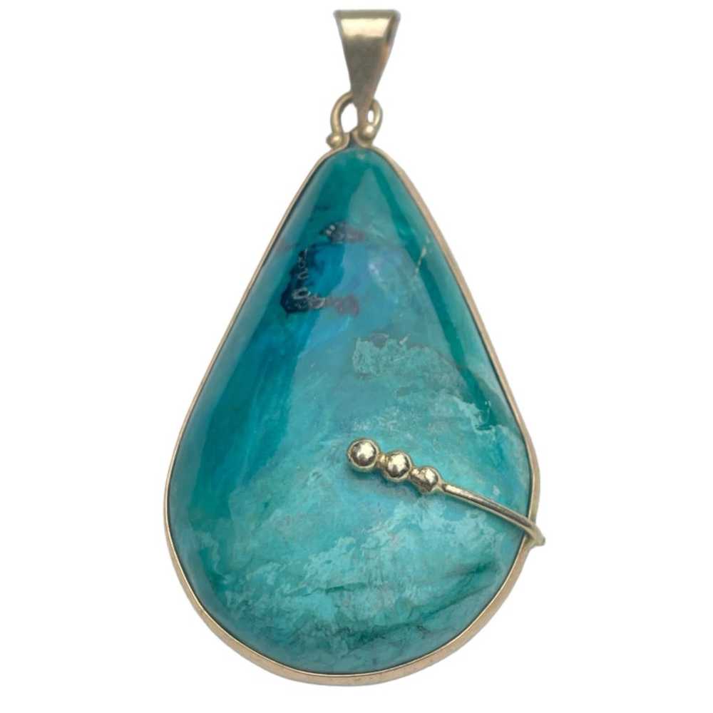 Vintage 14k Gold Chrysocolla Pendant - 8.9 grams - image 1