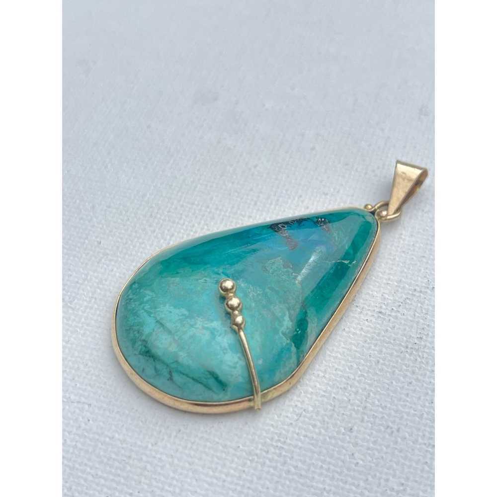 Vintage 14k Gold Chrysocolla Pendant - 8.9 grams - image 2