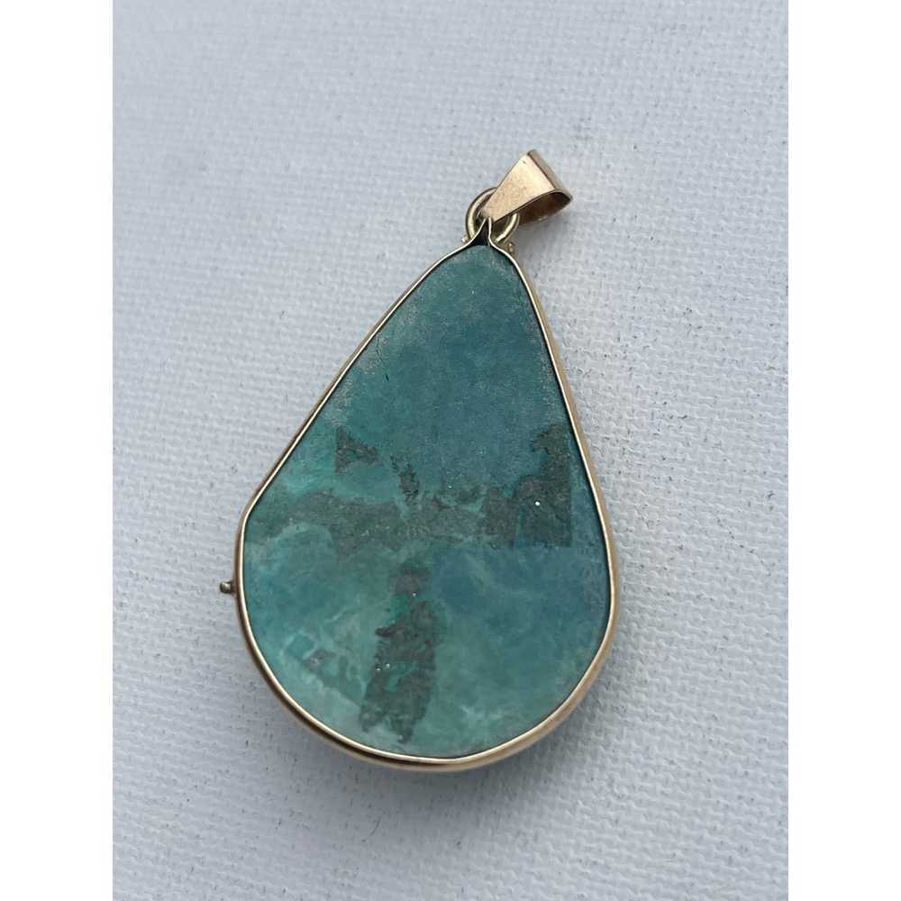 Vintage 14k Gold Chrysocolla Pendant - 8.9 grams - image 3