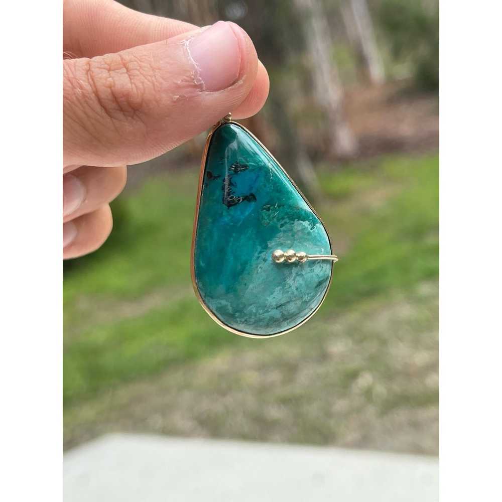 Vintage 14k Gold Chrysocolla Pendant - 8.9 grams - image 5