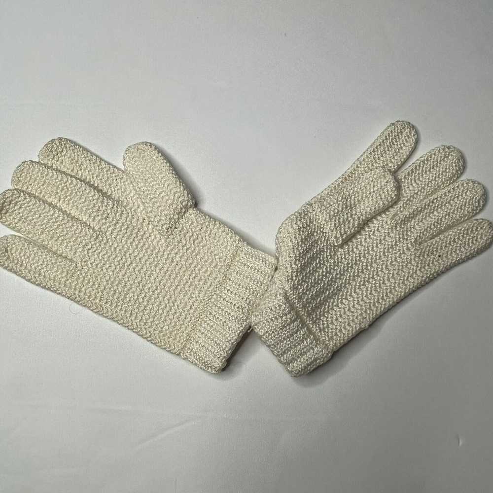 Vintage White Knit Cotton Gloves Women Size Large… - image 2