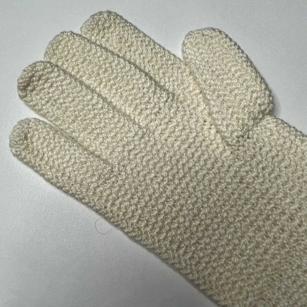 Vintage White Knit Cotton Gloves Women Size Large… - image 3