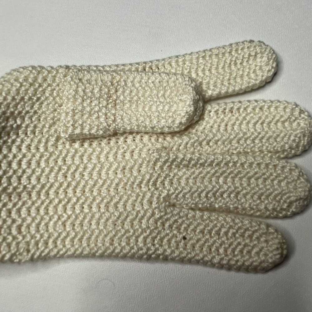 Vintage White Knit Cotton Gloves Women Size Large… - image 4