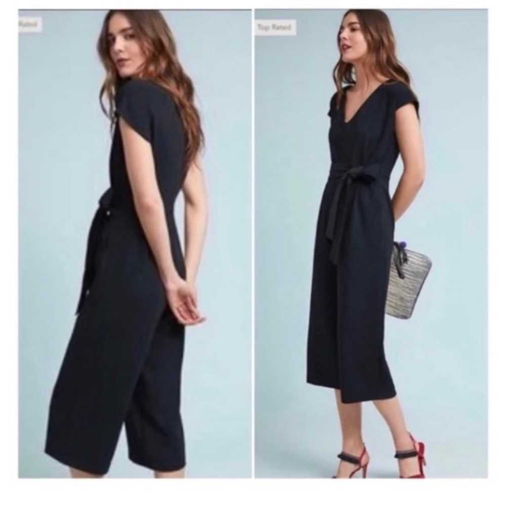 ANTHROPOLOGIE BLACK TIE FRONT JUMPSUIT SMALL - image 1