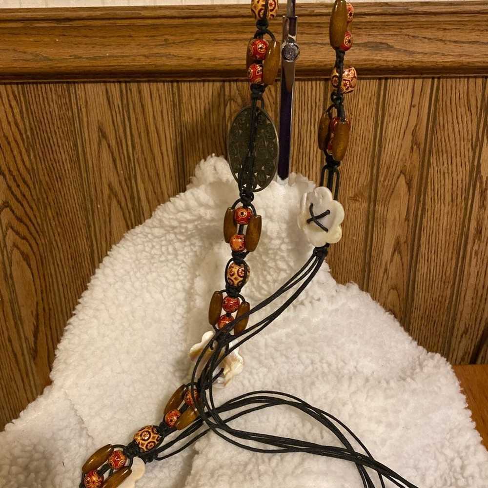 Vintage macrame and beaded hippie belt - image 1