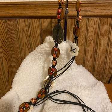 Vintage macrame and beaded hippie belt - image 1