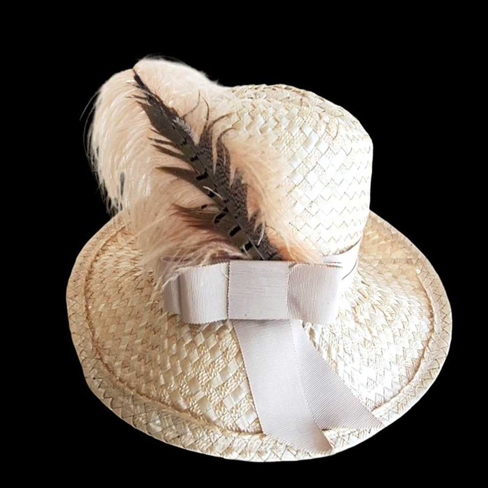 Vintage Straw Hat 60s Bucket Woven Women Beige Ra… - image 3