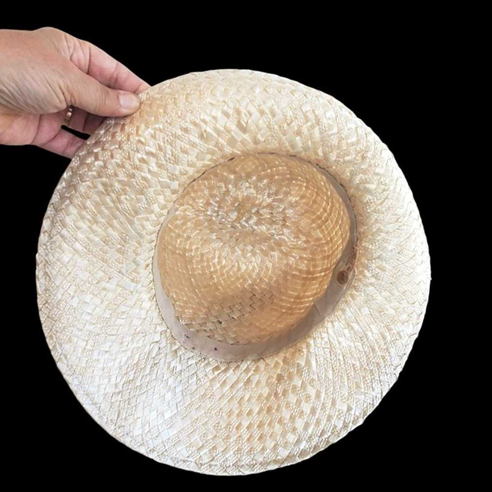 Vintage Straw Hat 60s Bucket Woven Women Beige Ra… - image 4