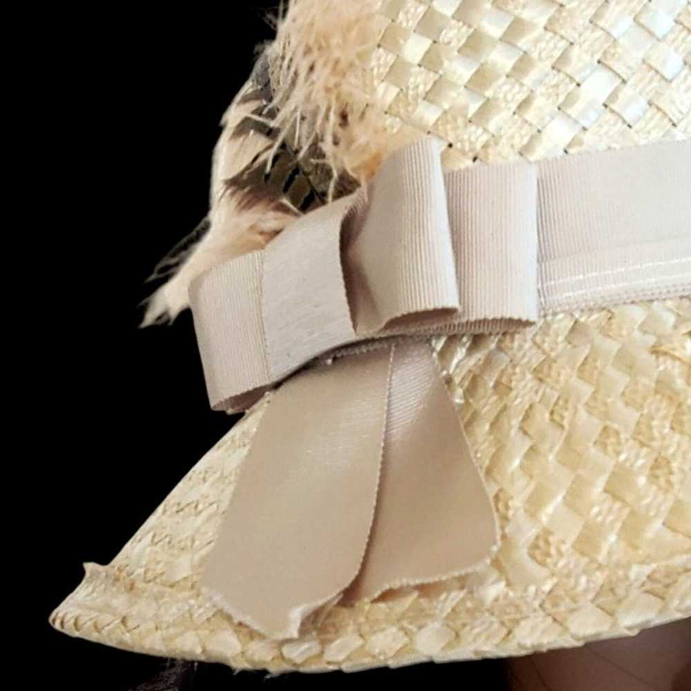 Vintage Straw Hat 60s Bucket Woven Women Beige Ra… - image 8