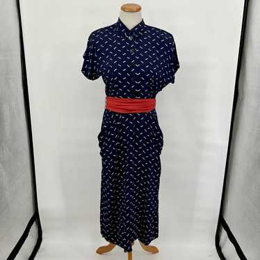 Vintage 1940's Navy Blue Dress with Capelet and B… - image 1