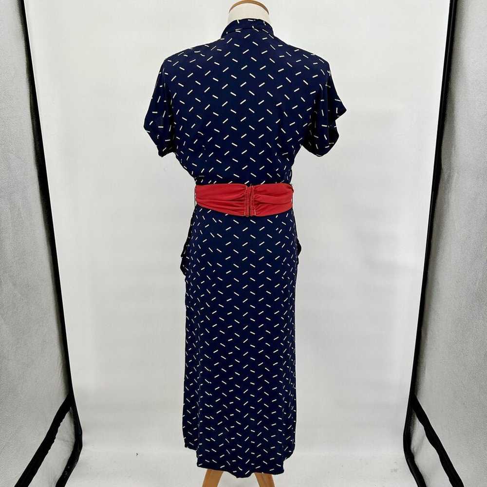 Vintage 1940's Navy Blue Dress with Capelet and B… - image 3