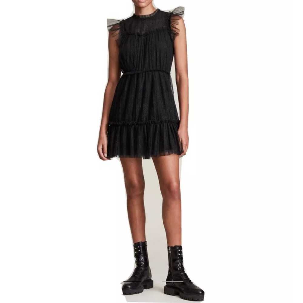 All Saints Perri Metallic Tulle Dress Size 6 Blac… - image 1