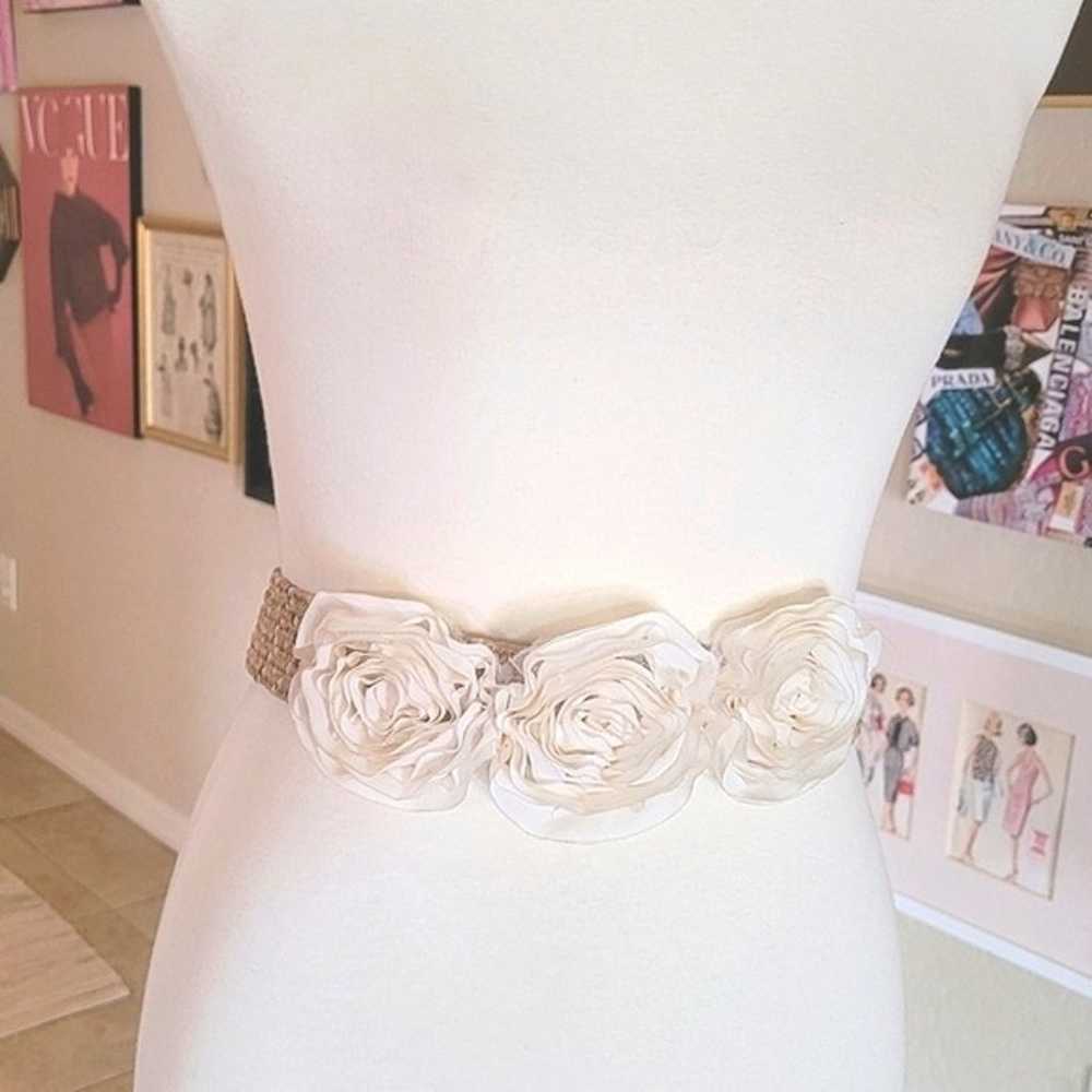 Vintage Cream Rosette and Gold Rattan Belt - image 2