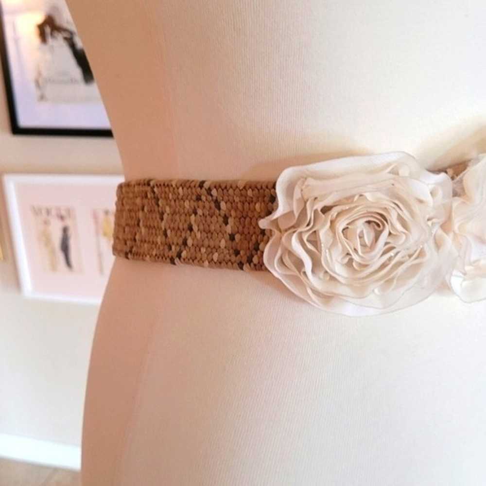 Vintage Cream Rosette and Gold Rattan Belt - image 3