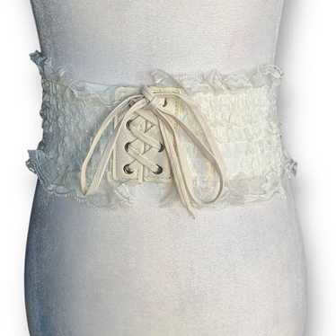 Yik Fung Vintage Y2K Cream Lace Corset Wide Statem