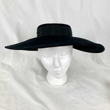 1980s The New Look Black Felt Hat Wide Brim Geo W… - image 1