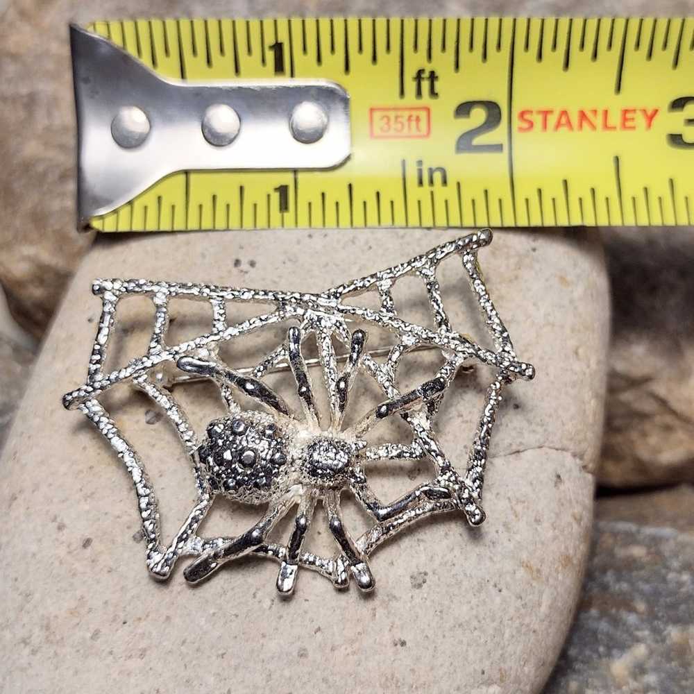 Vintage Spider Web Brooch Pin Silver tone - image 2