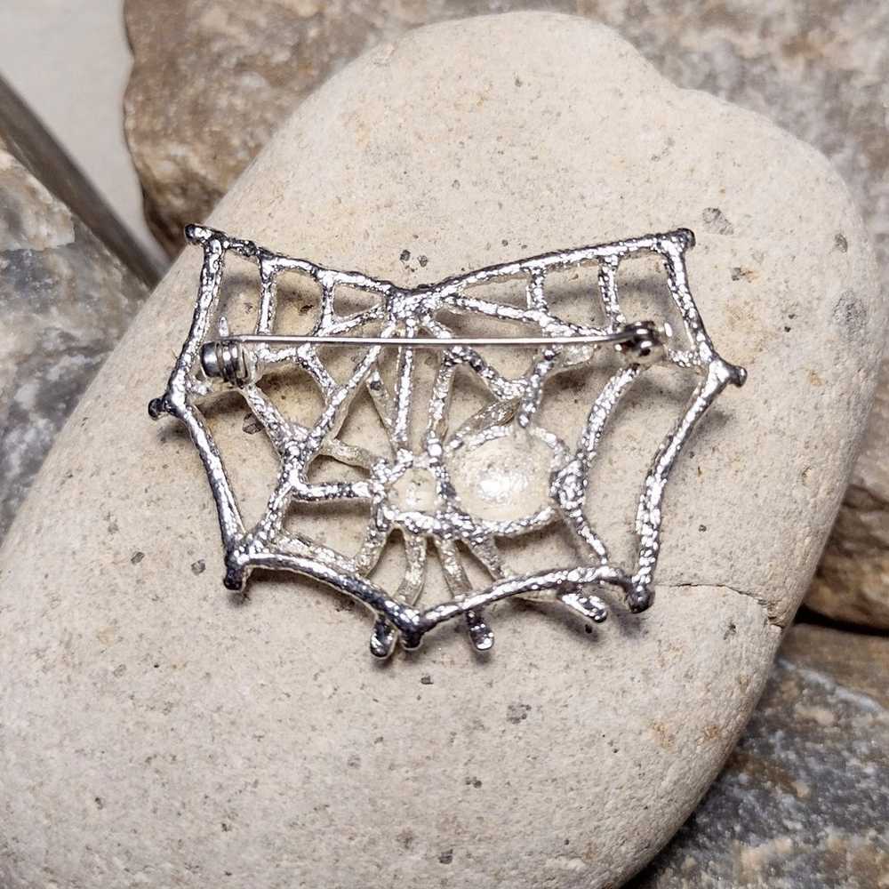 Vintage Spider Web Brooch Pin Silver tone - image 3